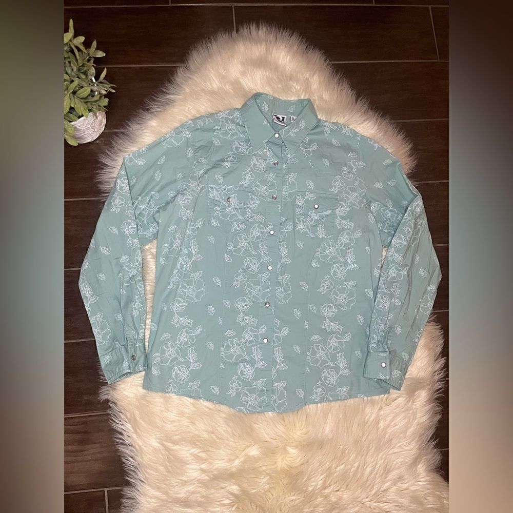 Rockies sea green pearl snap button down shirt sz XL